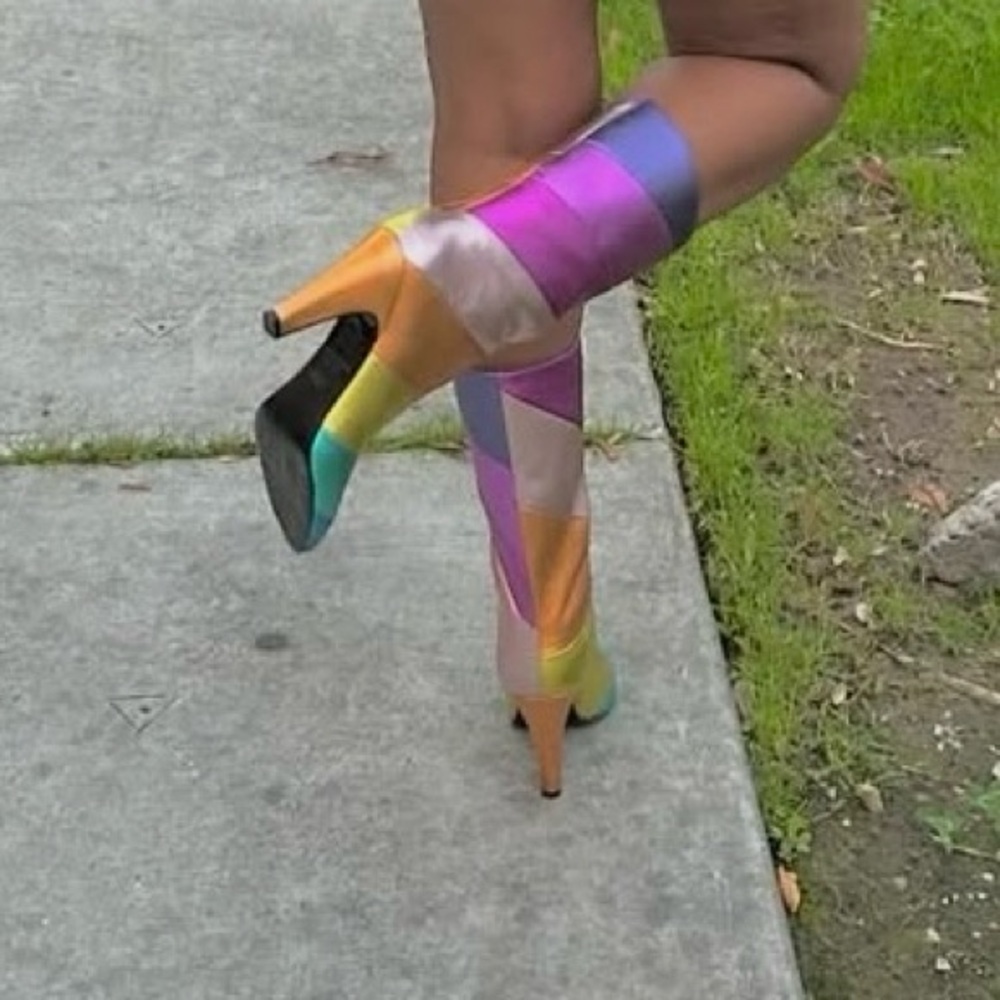 Colorful Patchwork Knee-High Boots - image 1